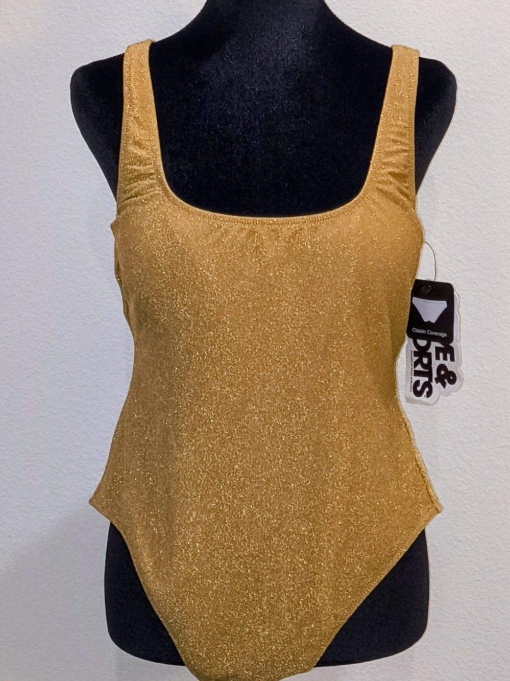 NWT Gold Shimmer One-Piece Swimsuit - Classic Coverage